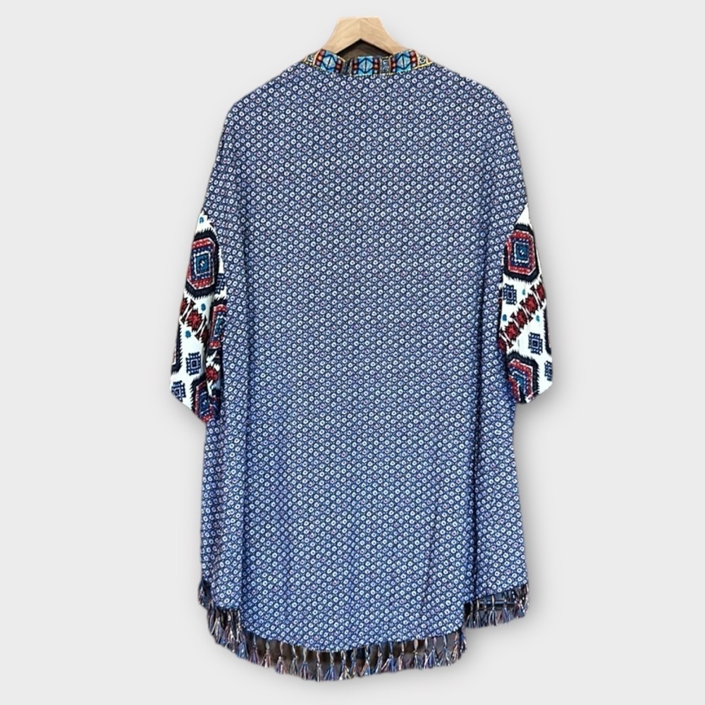 Umgee Mixed Print Tassel Detail Open Front Kimono… - image 3